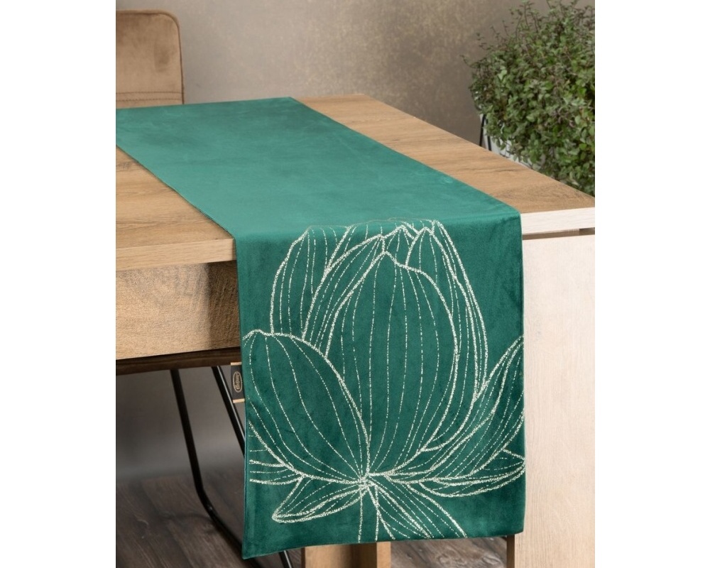Behúň na stôl Blink 12, zelený s lesklým vzorom
